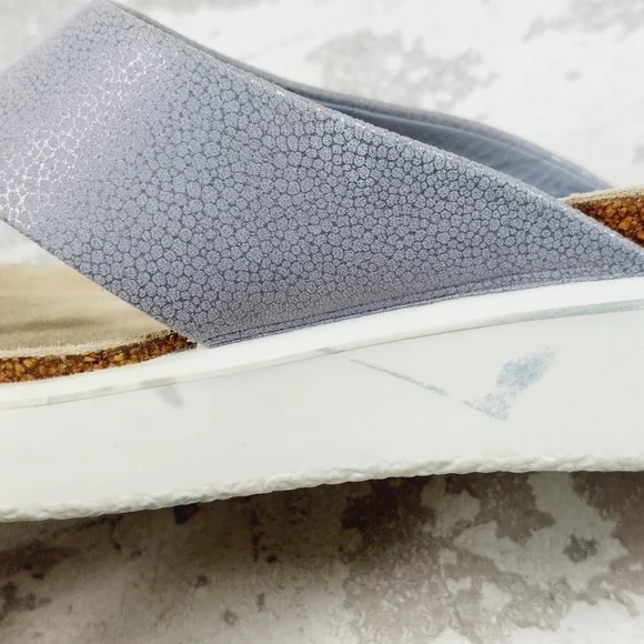 New ECCO Womens Corksphere Leather Grey Tong Sandals D241 - Picture 12 of 13